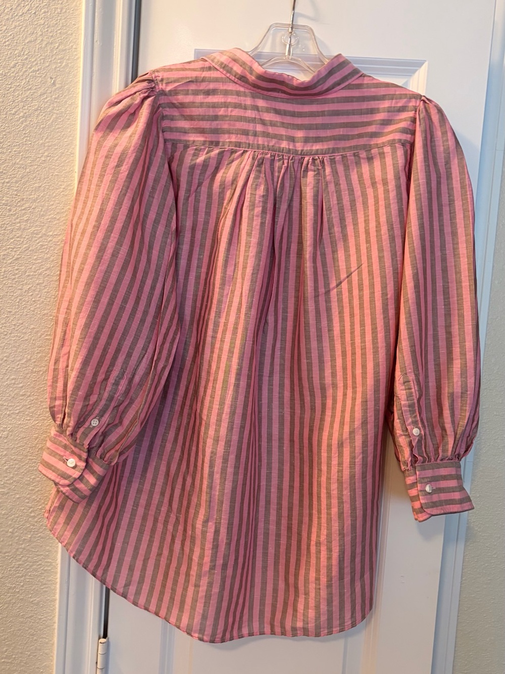 ANN MASHBURN Pink and Gray Striped Linen/Cotton Shirt - Picture 9 of 10